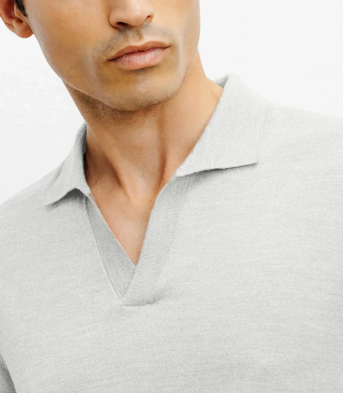 Pull col polo en laine mérinos gris - IZAC