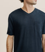 T-shirt col V 100% lin marine - IZAC