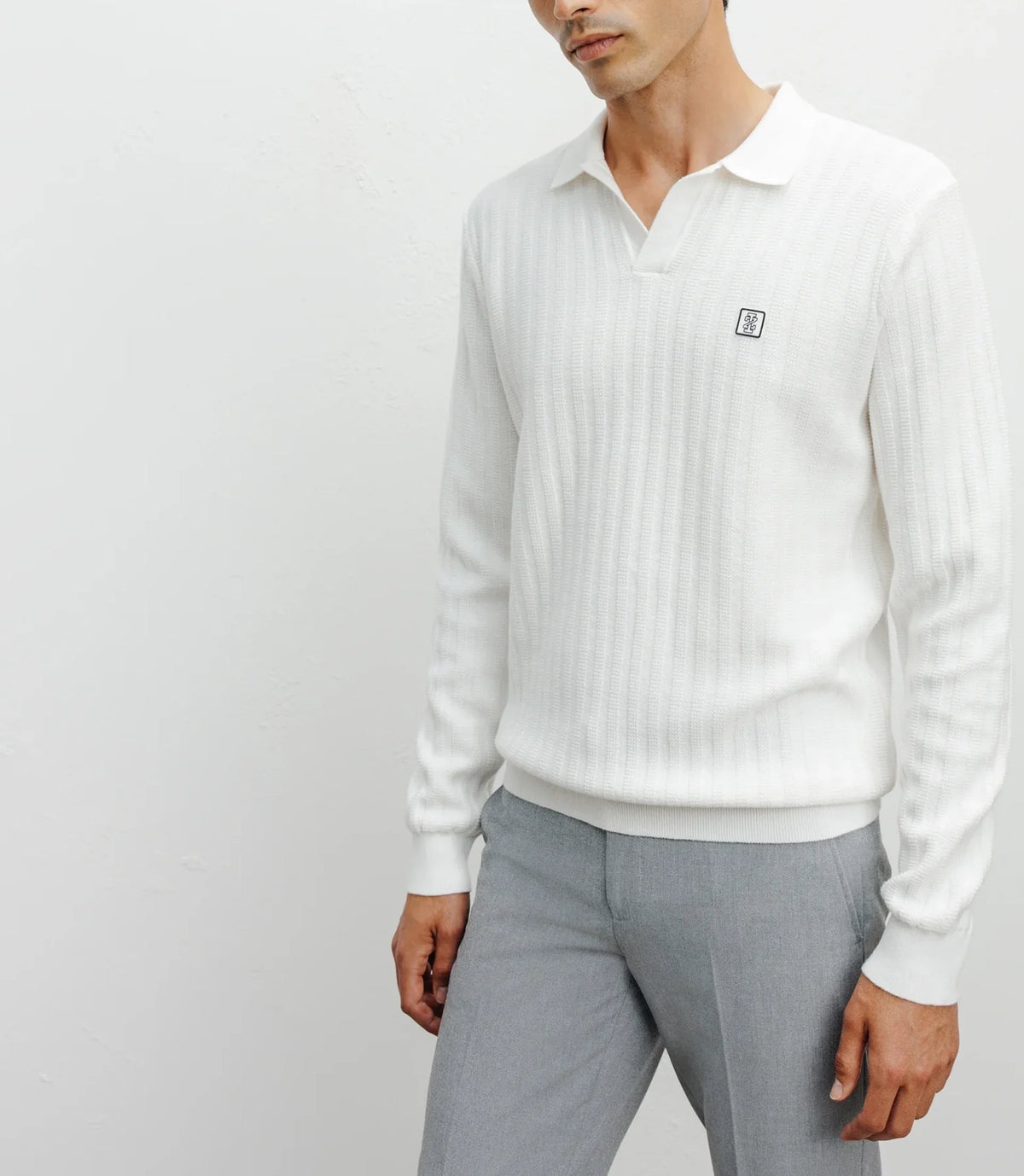 Pull col polo ouvert jeux de points écru - IZAC