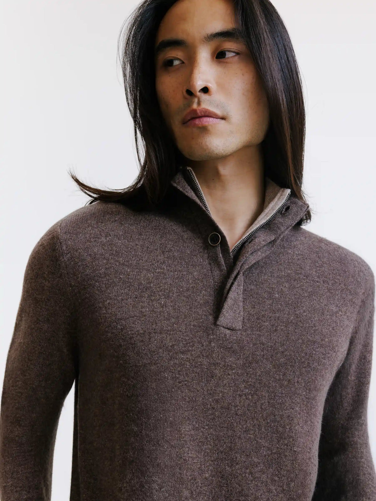 Pull col montant 100% cachemire marron - IZAC