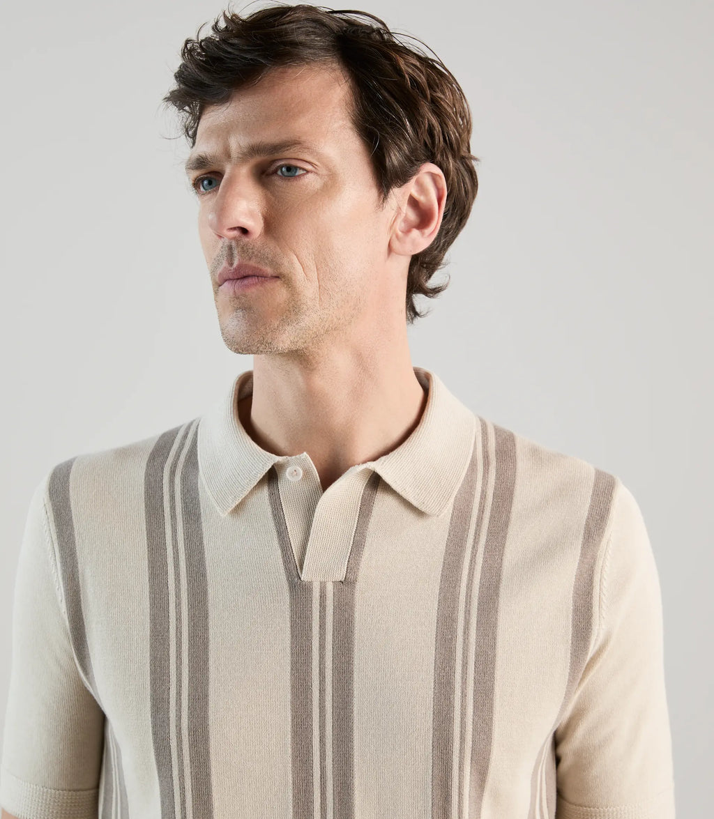 Polo en maille à rayures beige - IZAC