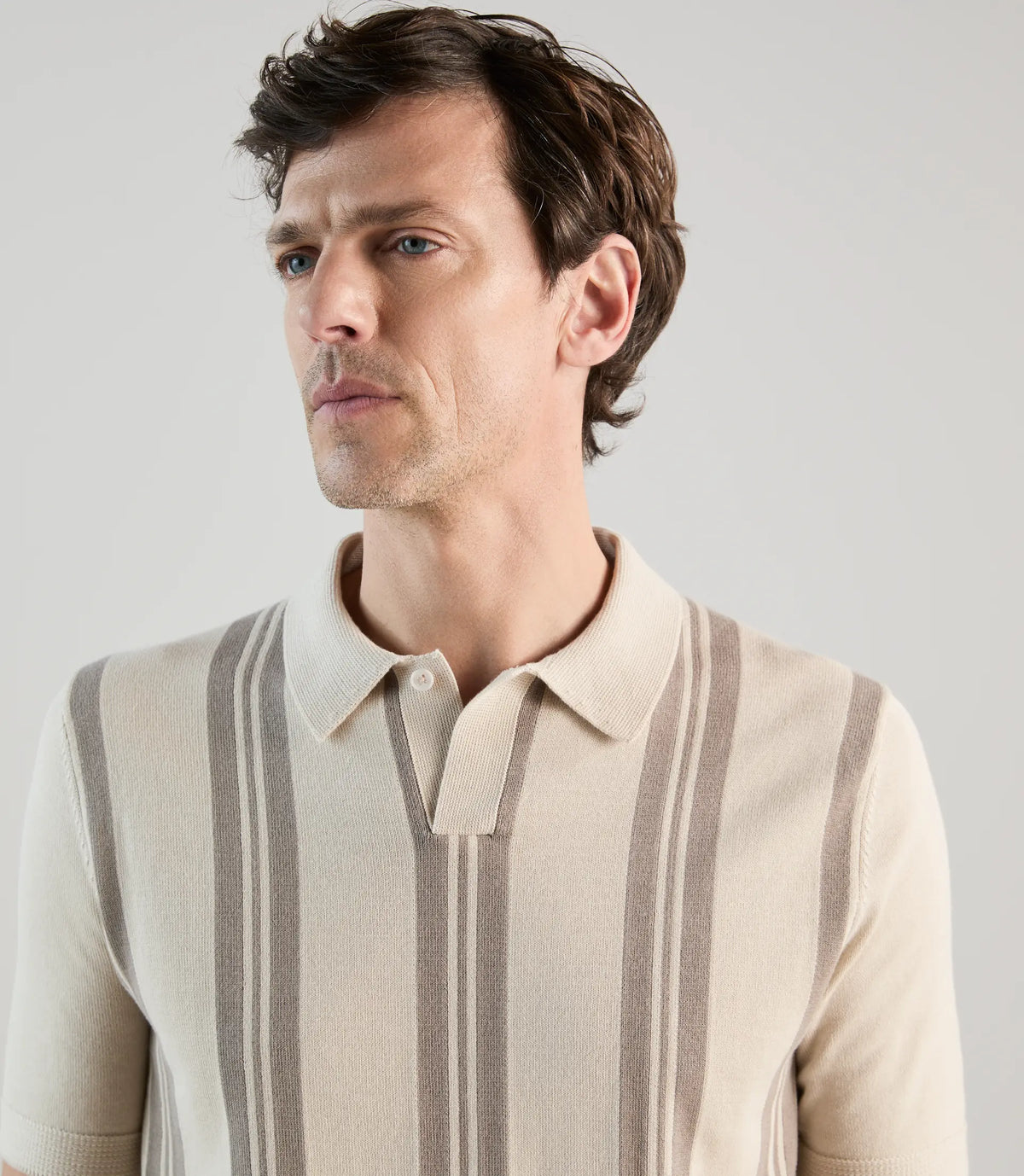 Polo en maille à rayures beige - IZAC