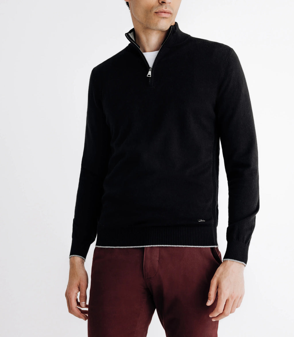 Pull coton/cachemire col zippé noir - IZAC