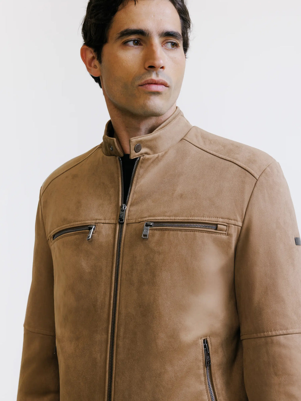 Blouson motard en suède camel - IZAC