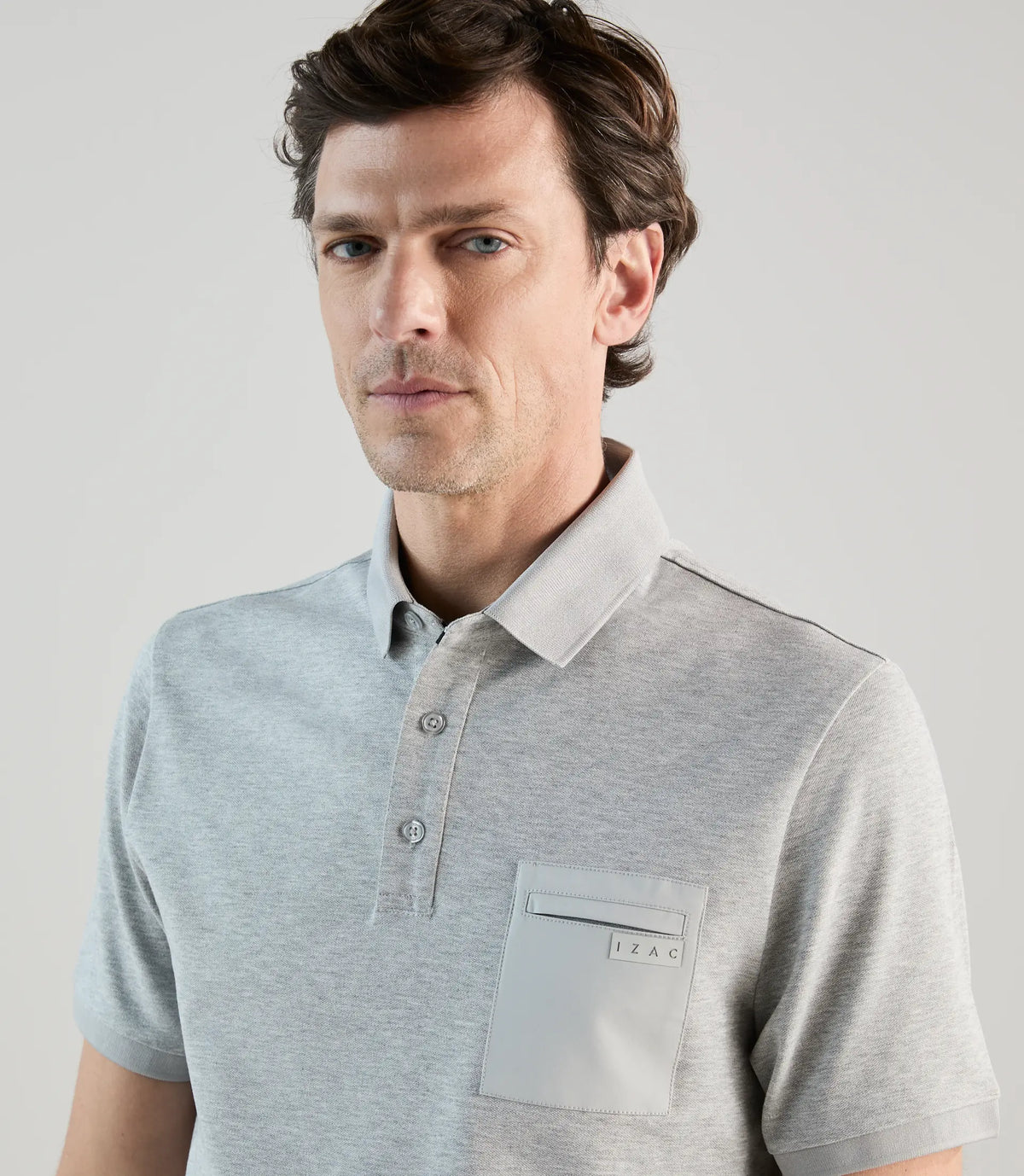Polo col boutonné gris perle - IZAC