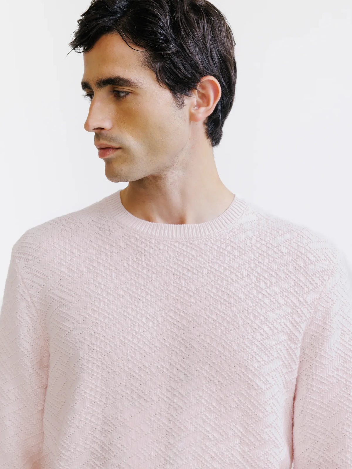 Pull jacquard col rond rose - IZAC