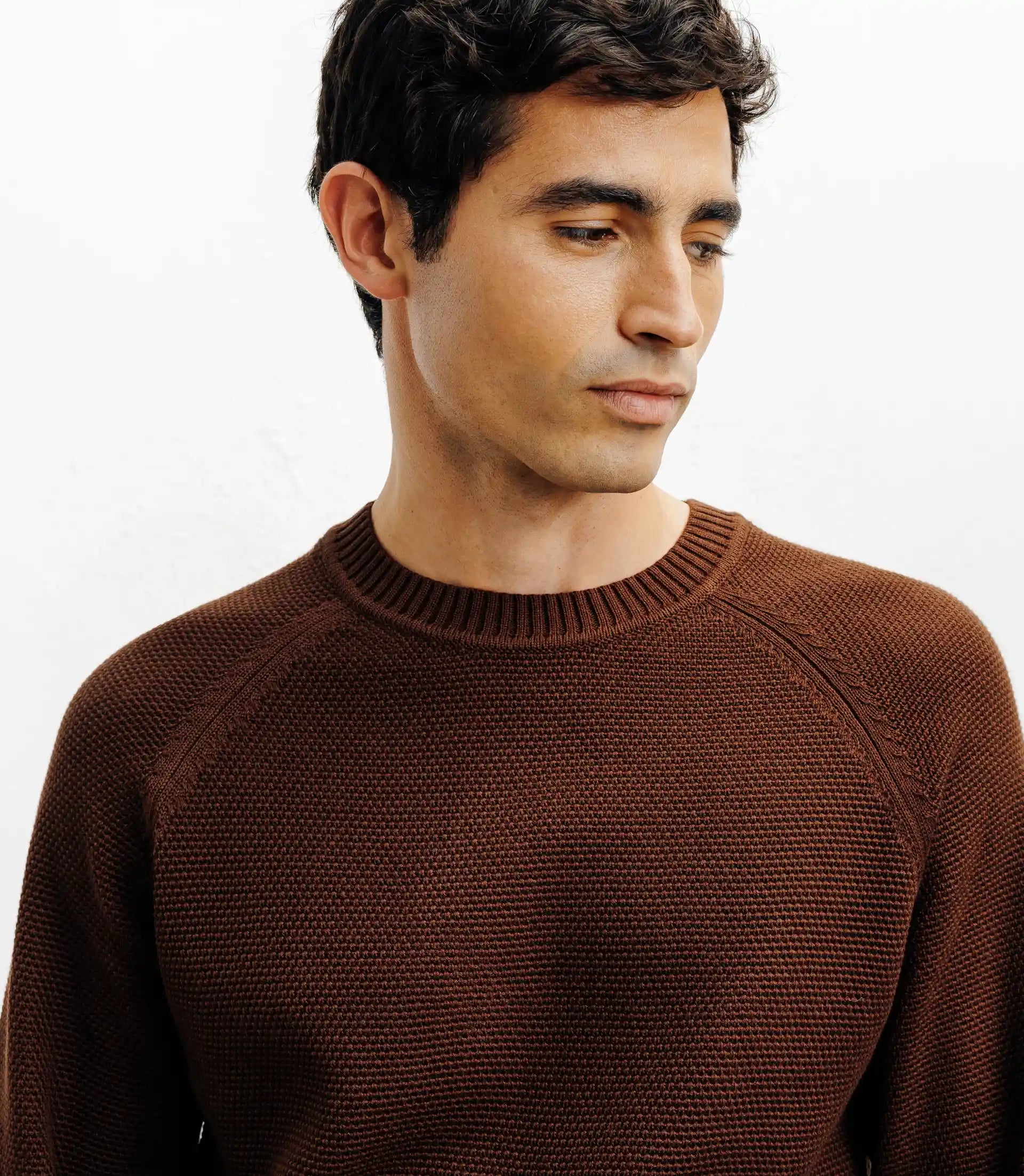 Pull col rond jeux de points chocolat - IZAC