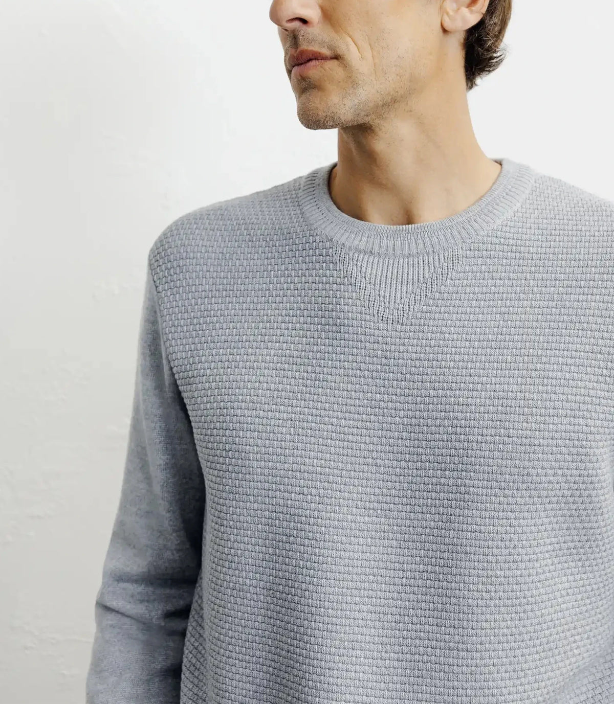 Pull col rond jeux de points gris chiné - IZAC