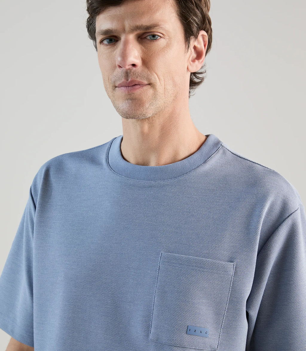 T-shirt col rond en jeu de points indigo - IZAC