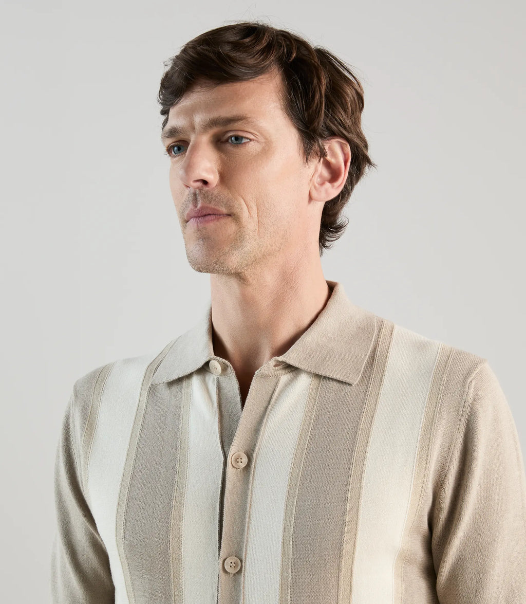 Polo col chemise en maille beige - IZAC