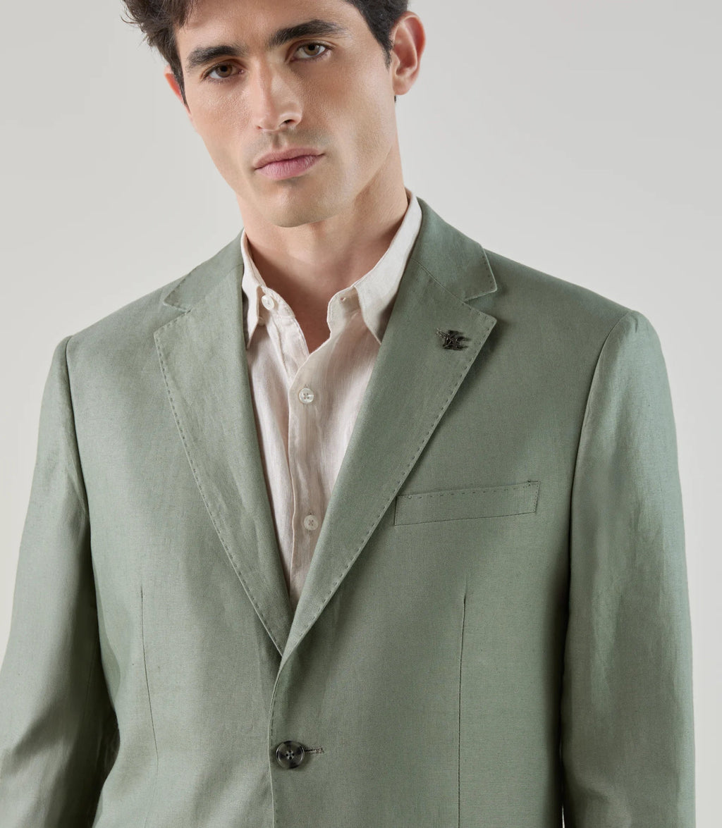 Costume 2 boutons 100% lin vert - IZAC