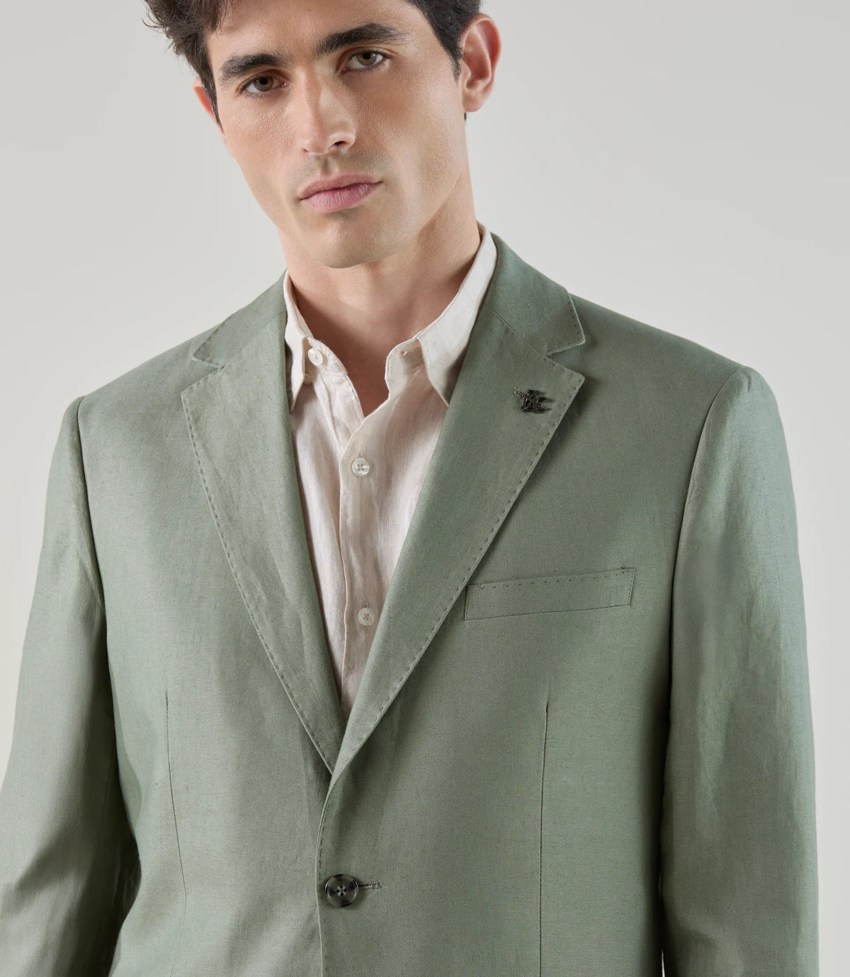 Costume 2 boutons 100% lin vert - IZAC