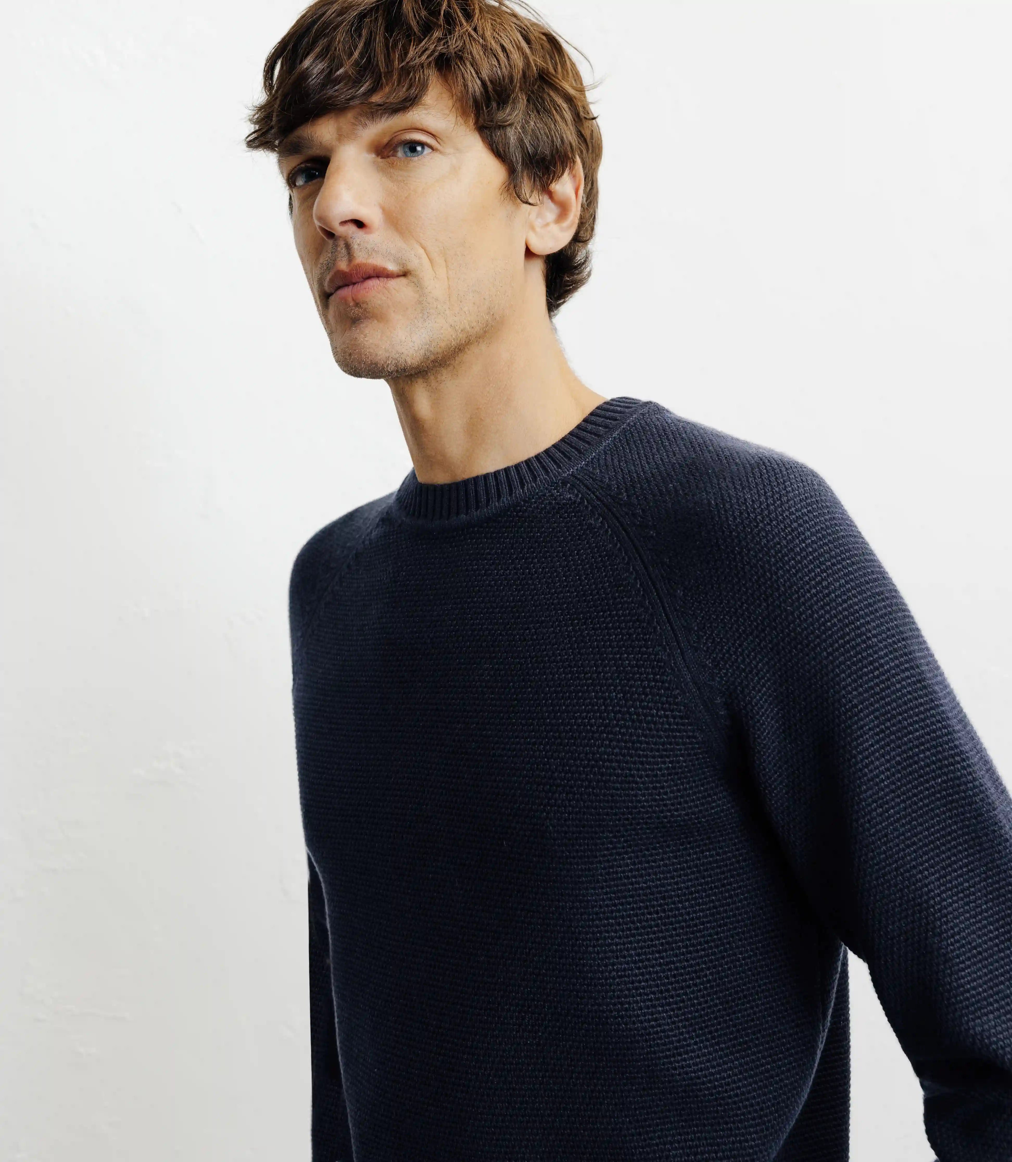 Pull col rond jeux de points marine - IZAC