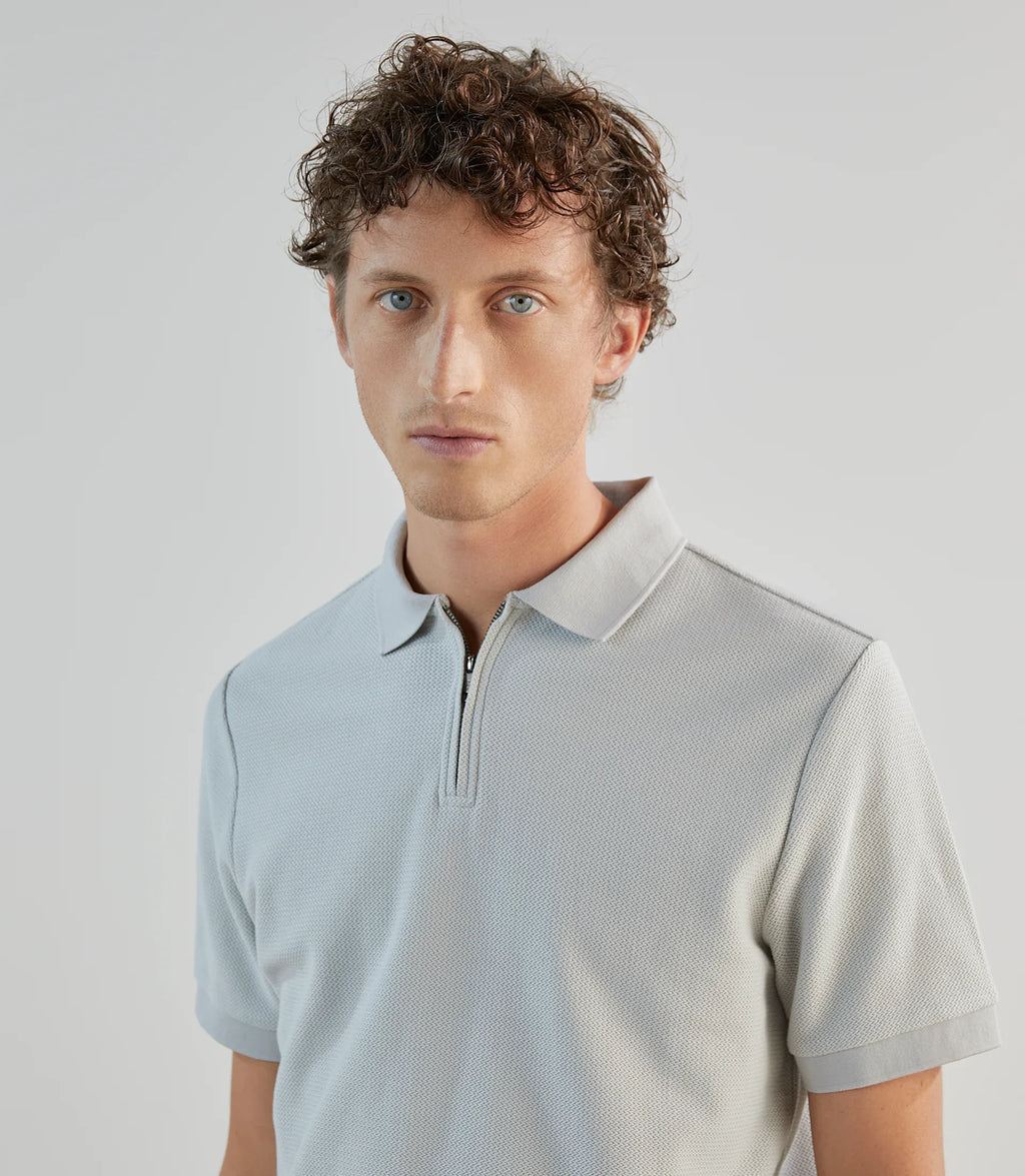 Polo col zip en jeu de points gris clair - IZAC