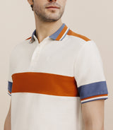 Polo boutonné à bandes pêche - IZAC