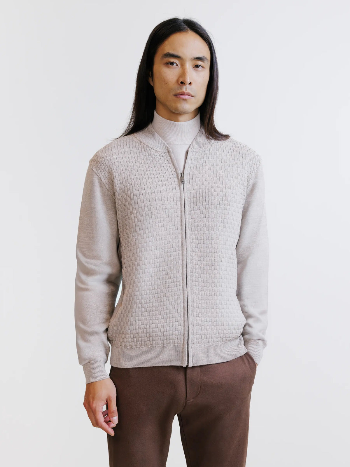 Gilet zippé à jeux de points beige - IZAC