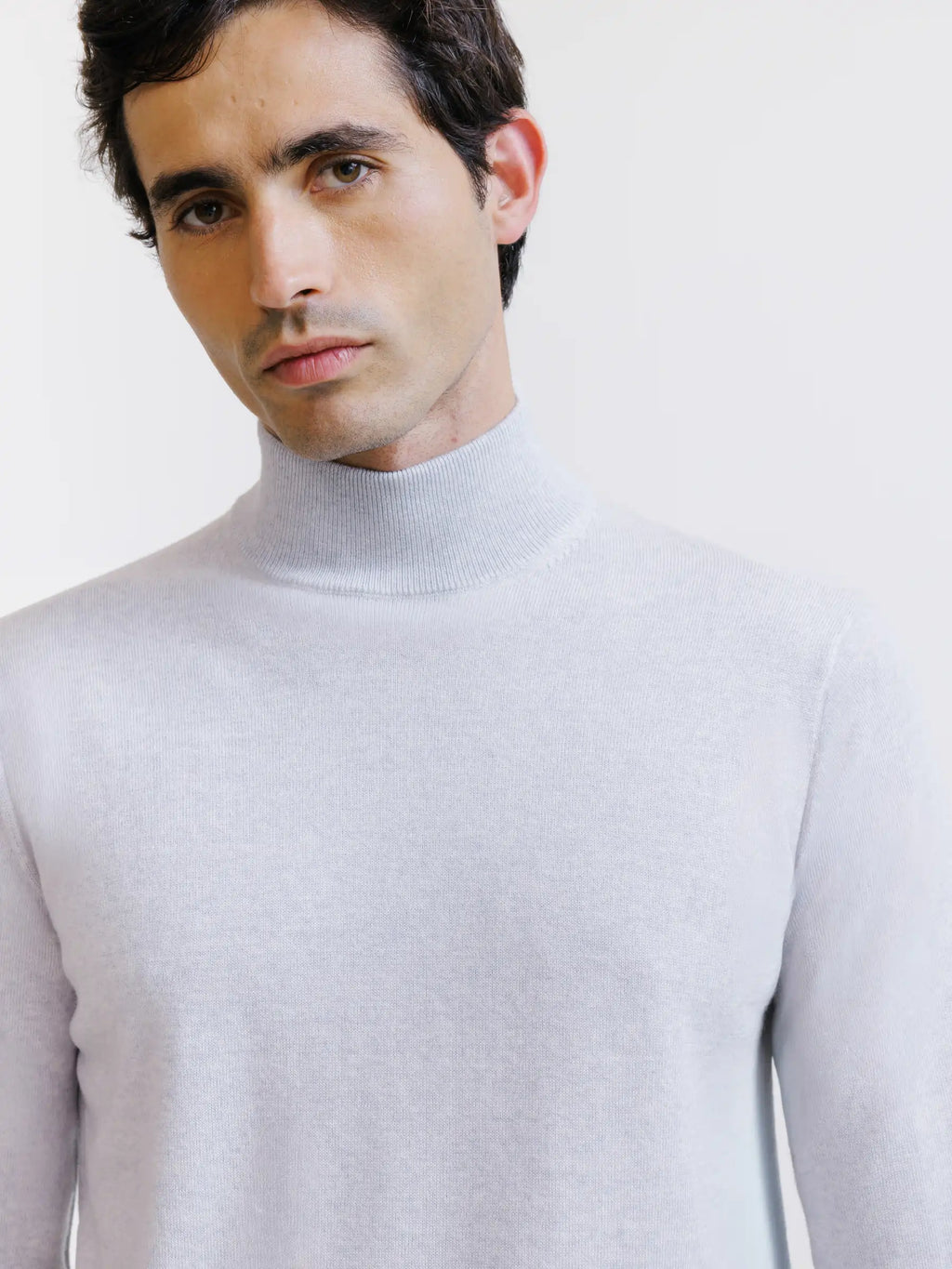 Pull col cheminée en laine mérinos gris chiné - IZAC