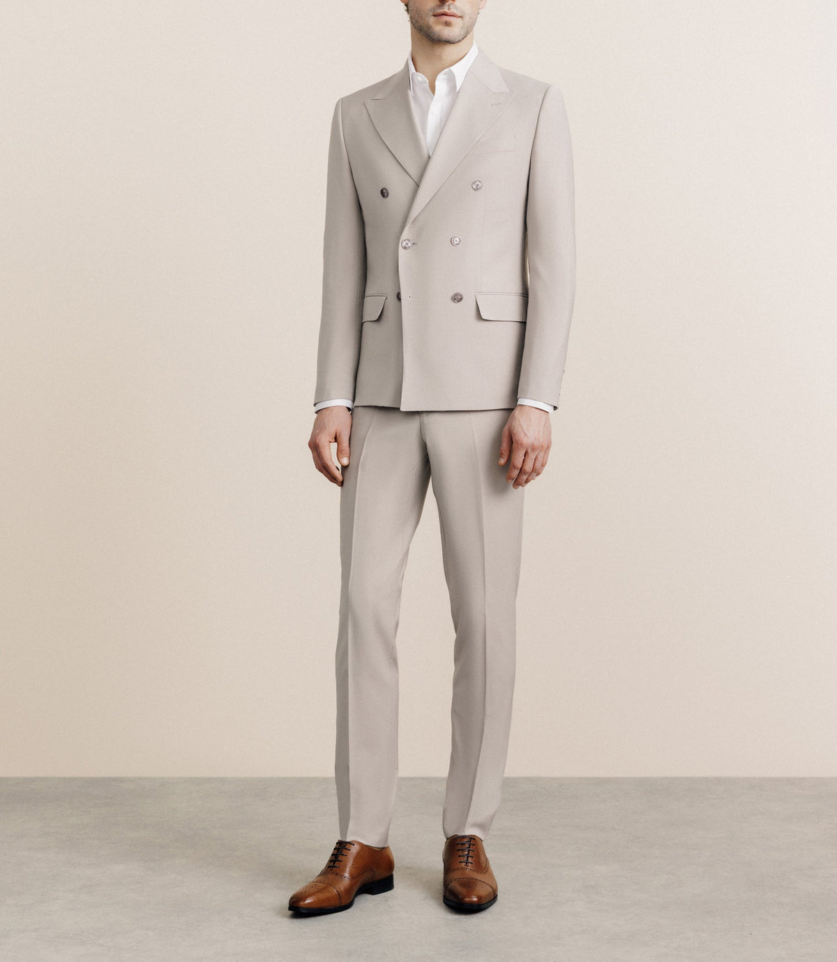 Costume croisé en laine mélangée beige - IZAC