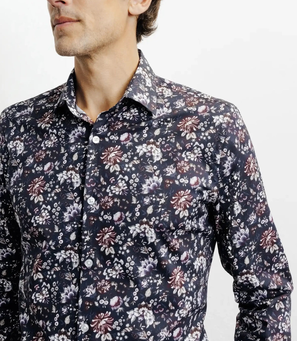 Chemise casual imprimé fleurs bleu marine - IZAC