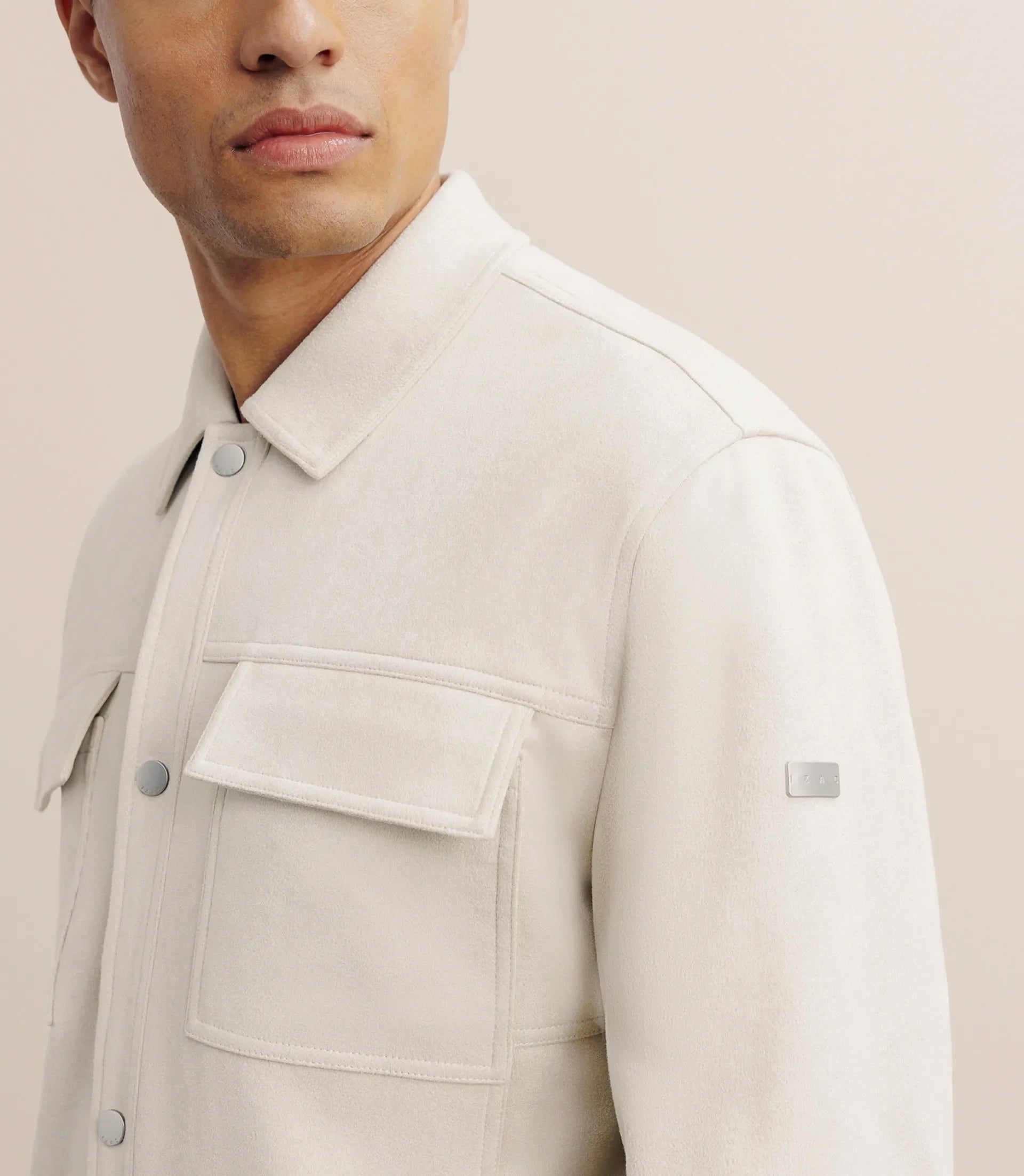 Blouson col chemise en suédine écru - IZAC