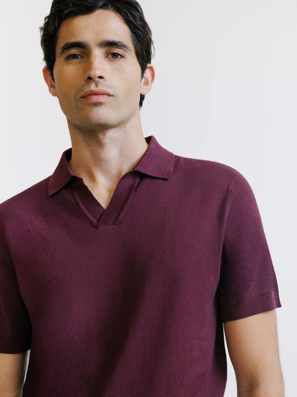 Polo col ouvert en maille bordeaux - IZAC