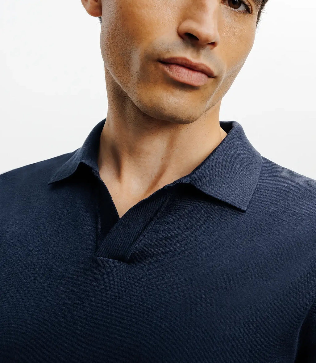 Polo col ouvert en maille bleu - IZAC