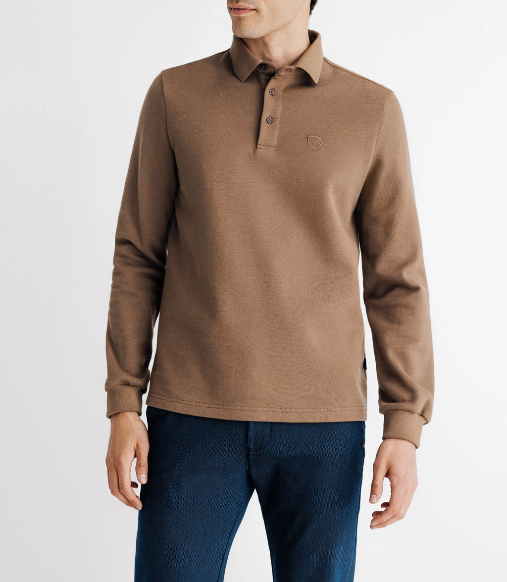 Polo boutonné manches longues beige - IZAC