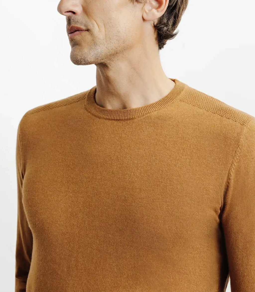 Pull col rond en coton camel foncé - IZAC