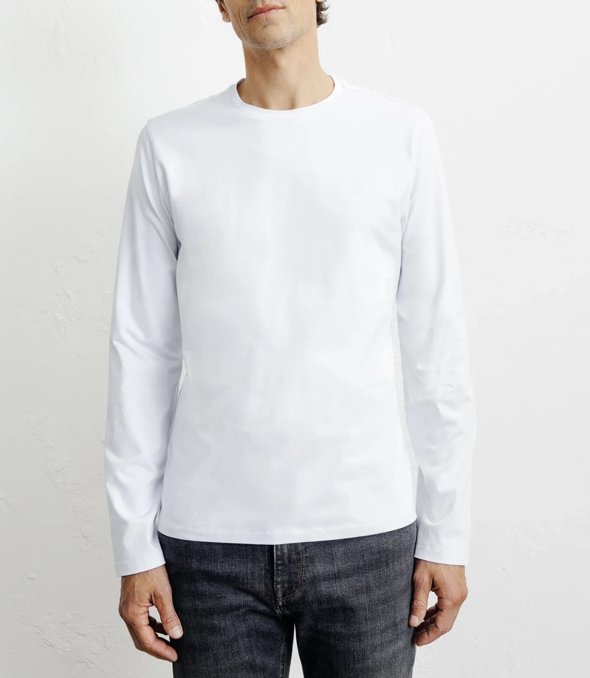 T-shirt col rond manches longues blanc - IZAC
