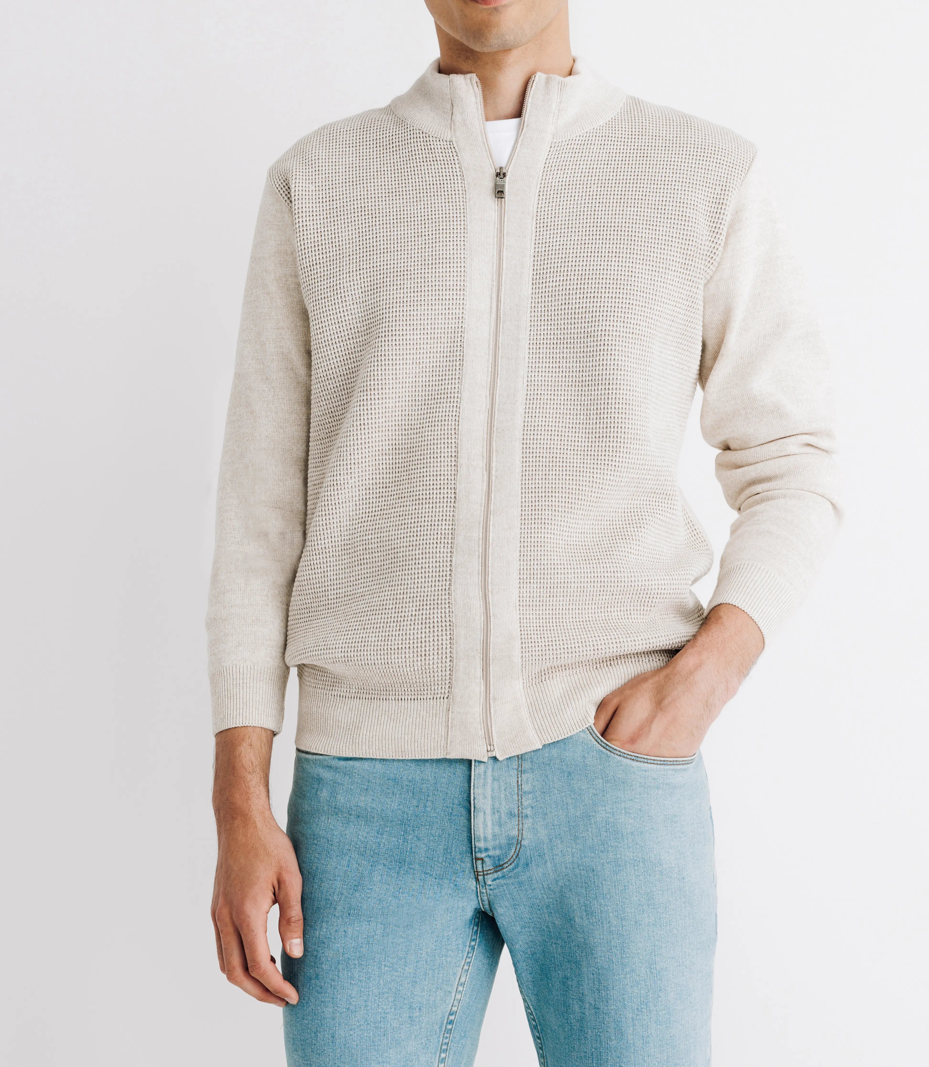 Pull gilet col montant beige - IZAC