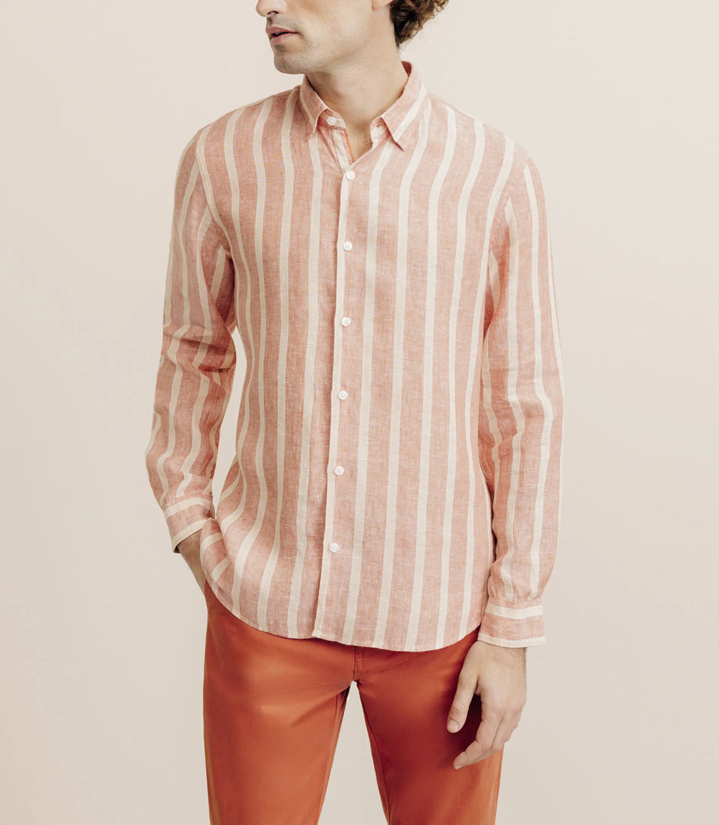 Chemise rayée 100% lin orange - IZAC