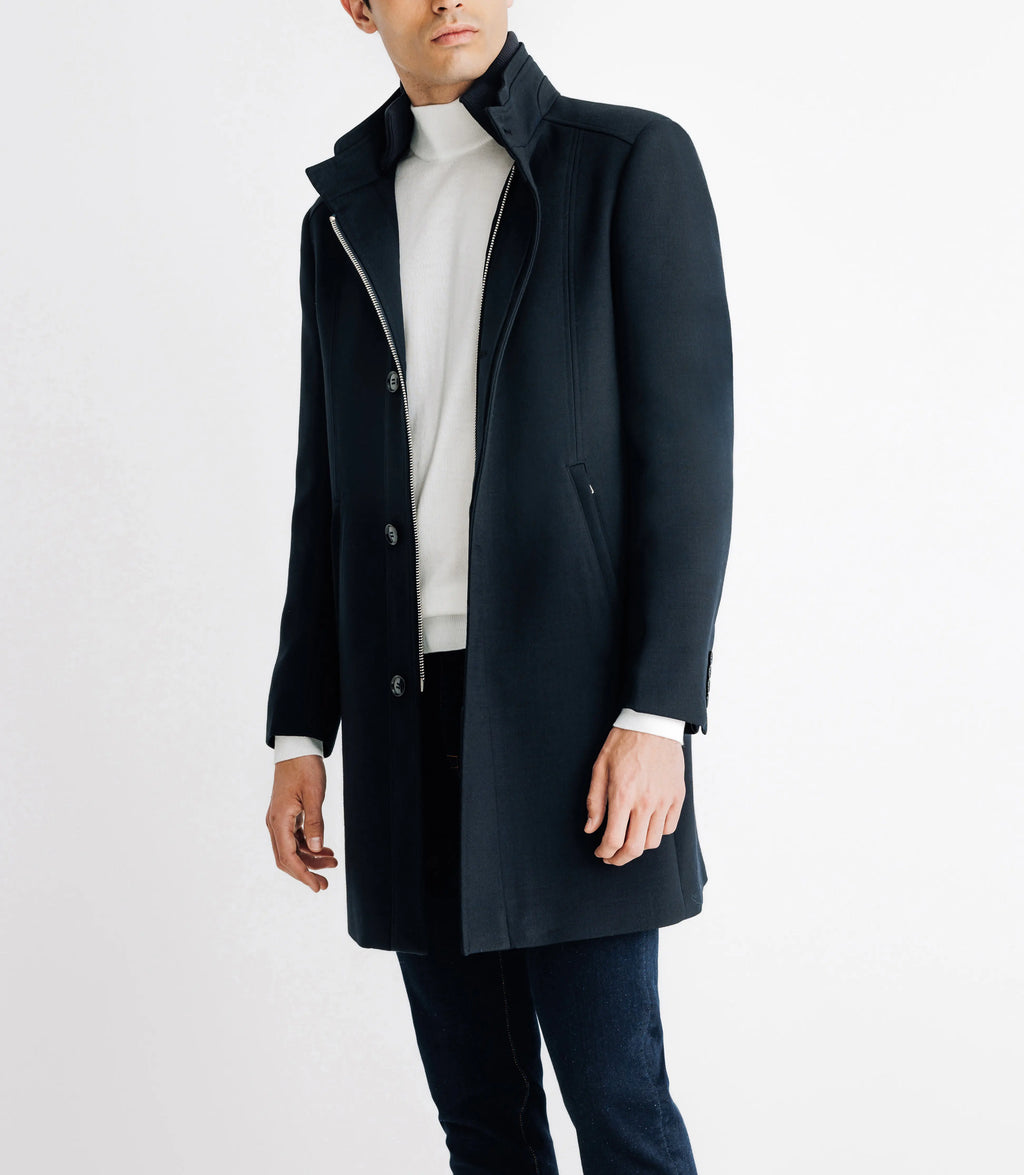 Manteau ville droit à col montant marine - IZAC