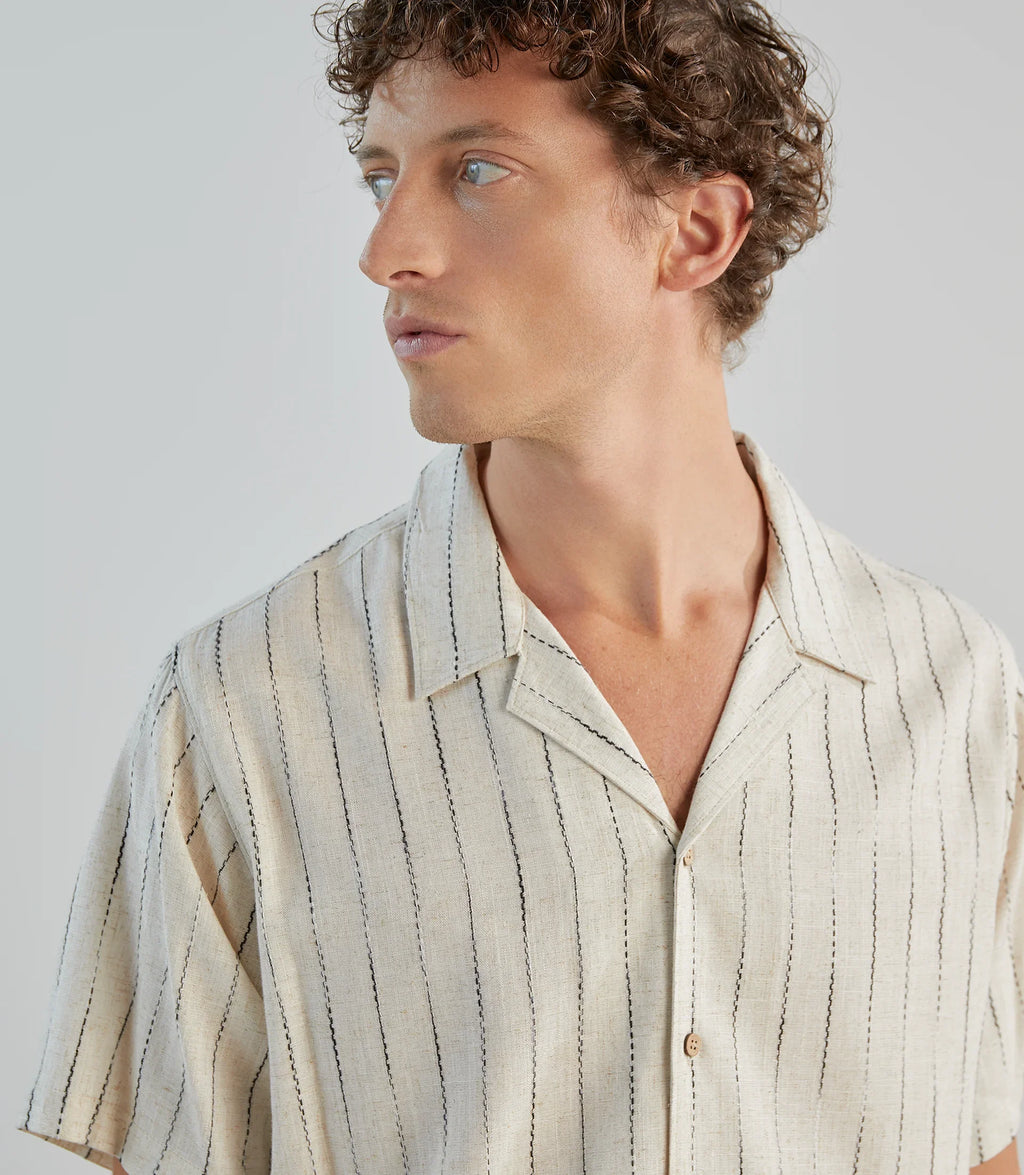 Chemise casual brodée naturel - IZAC