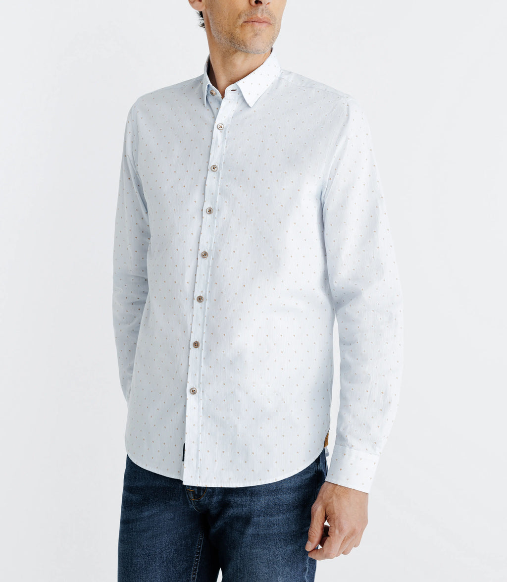 Chemise droite imprimée à coudières blanche et camel - IZAC