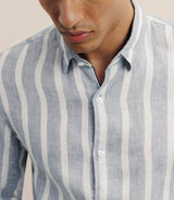 Chemise rayée 100% lin bleue - IZAC