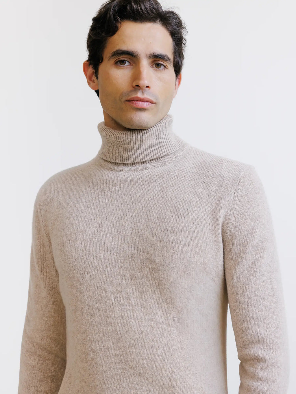 Pull en laine col roulé beige - IZAC