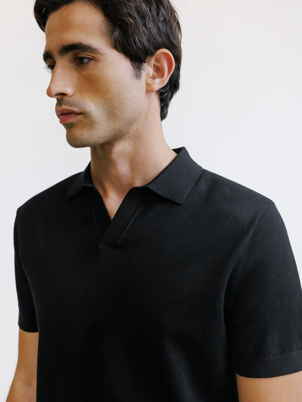 Polo col ouvert en maille noir - IZAC