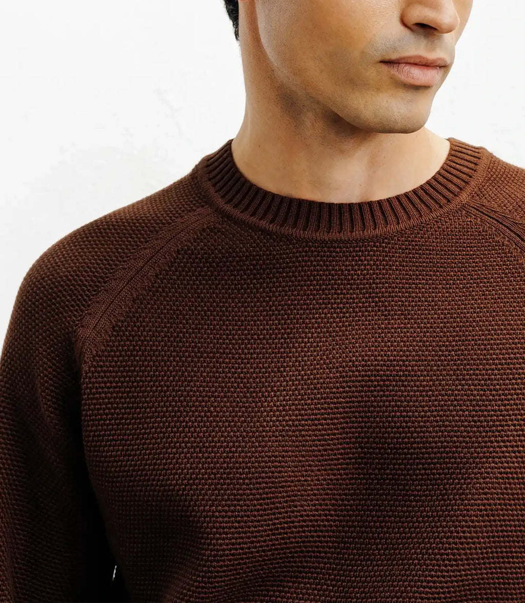 Pull col rond jeux de points chocolat - IZAC