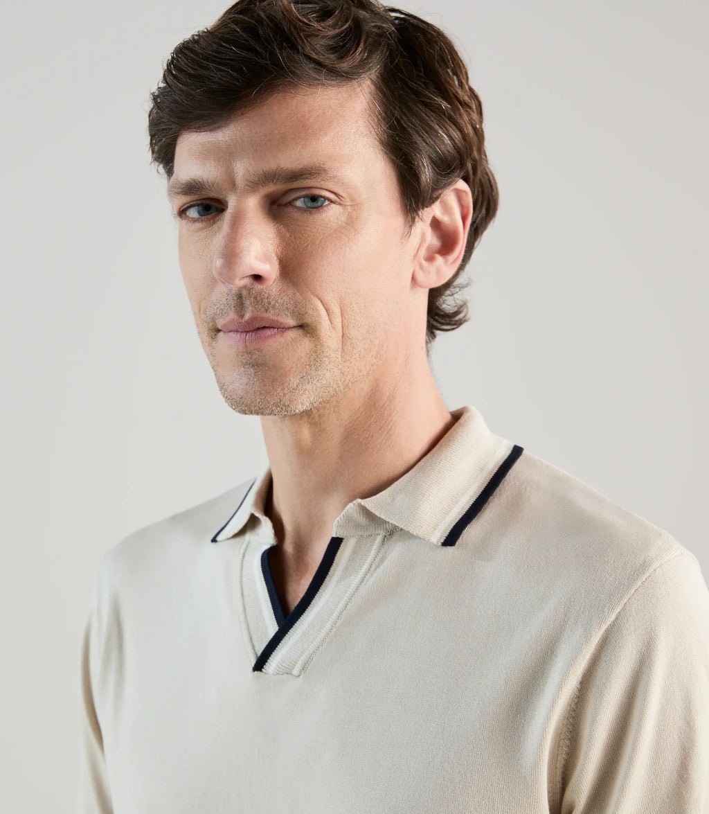 Polo col ouvert en maille beige - IZAC