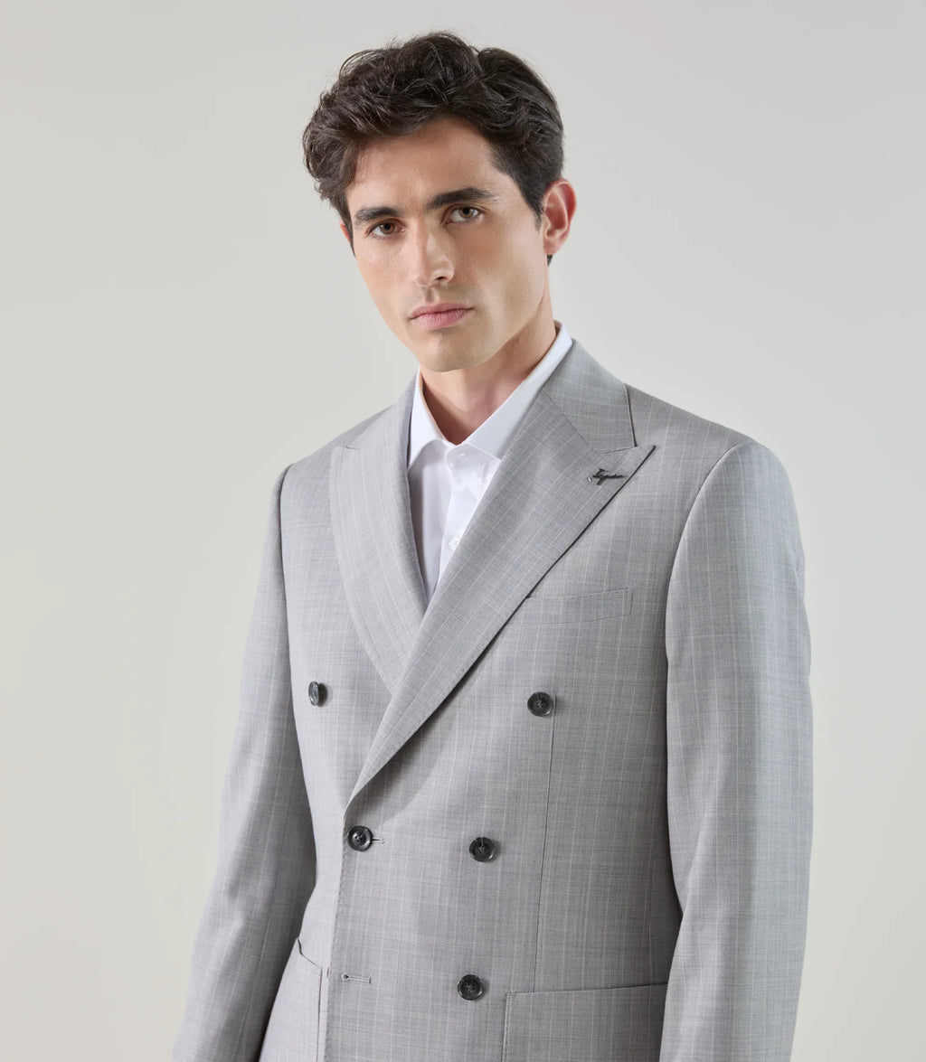 Costume croisé en laine mélangée gris - IZAC