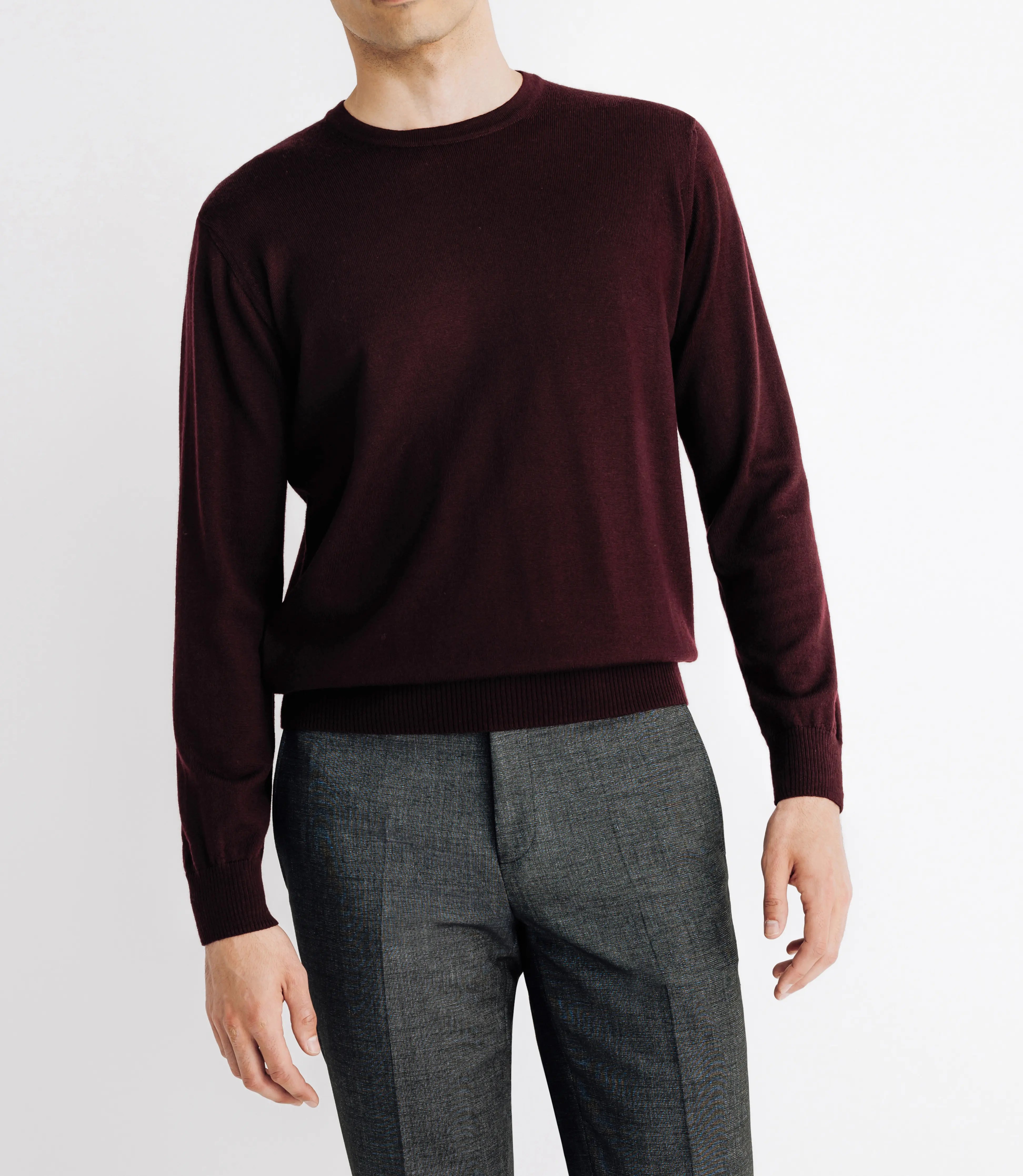 Pull en laine mérinos col rond bordeaux - IZAC