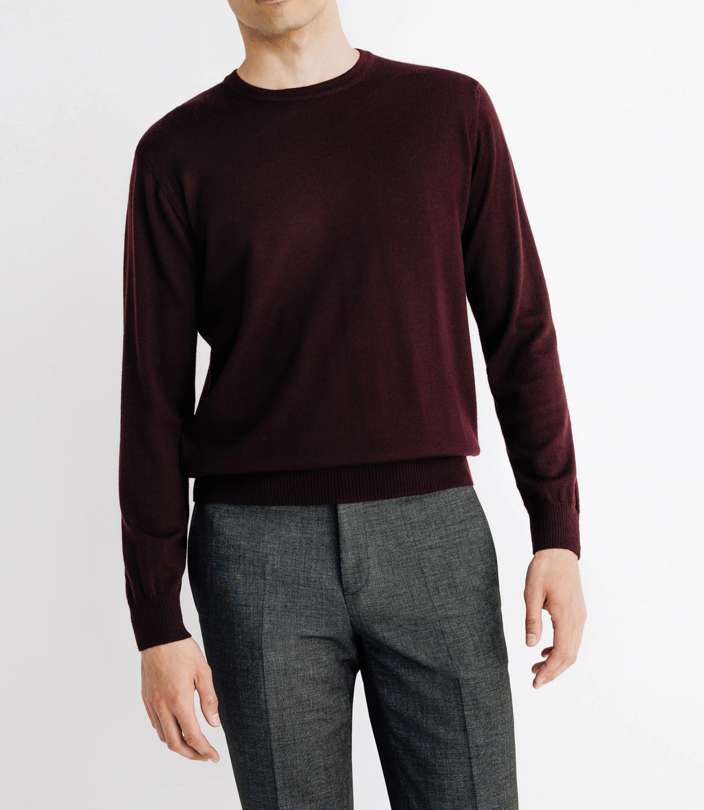 Pull en laine mérinos col rond bordeaux - IZAC