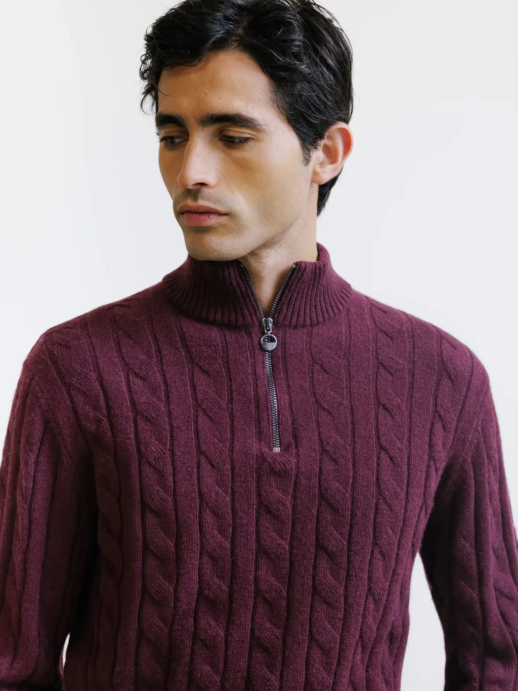 Pull col montant demi-zip bordeaux - IZAC