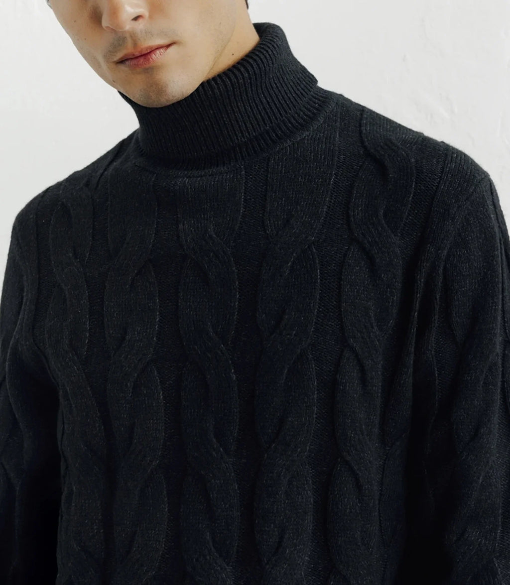Pull col roulé torsadé noir - IZAC