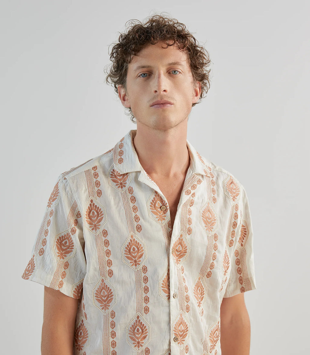 Chemise casual brodée orange - IZAC