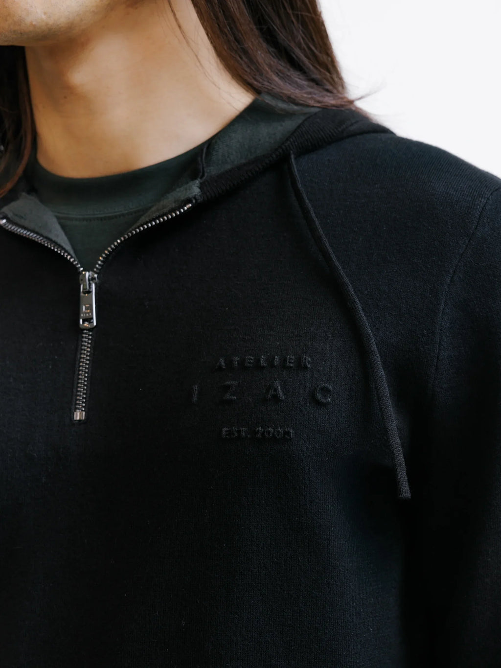 Hoodie en maille à capuche demi-zippé noir - IZAC