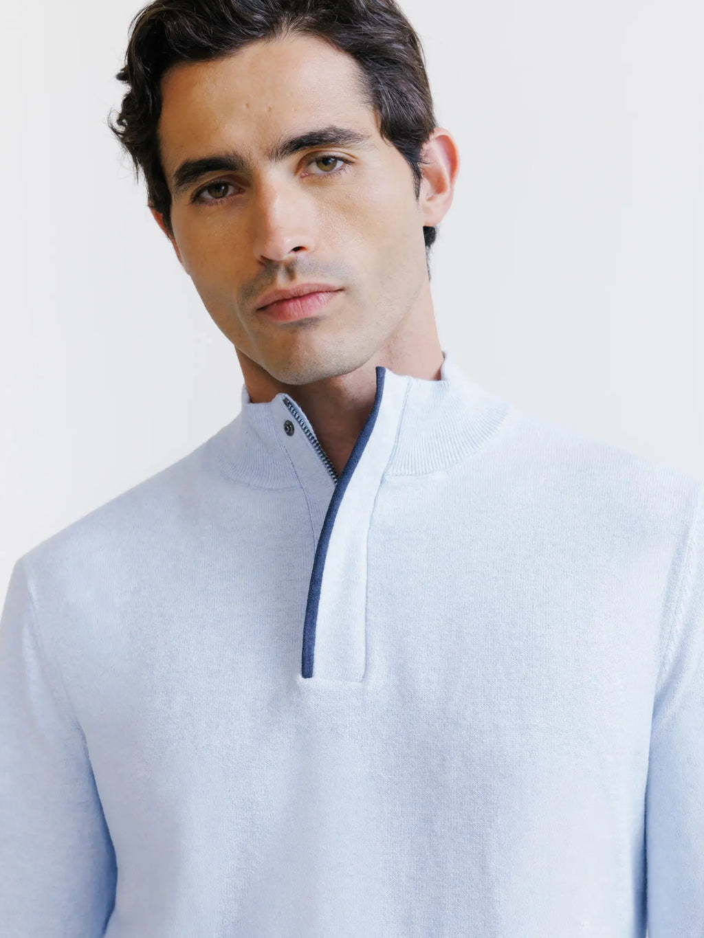 Pull col montant demi zippé bleu ciel - IZAC