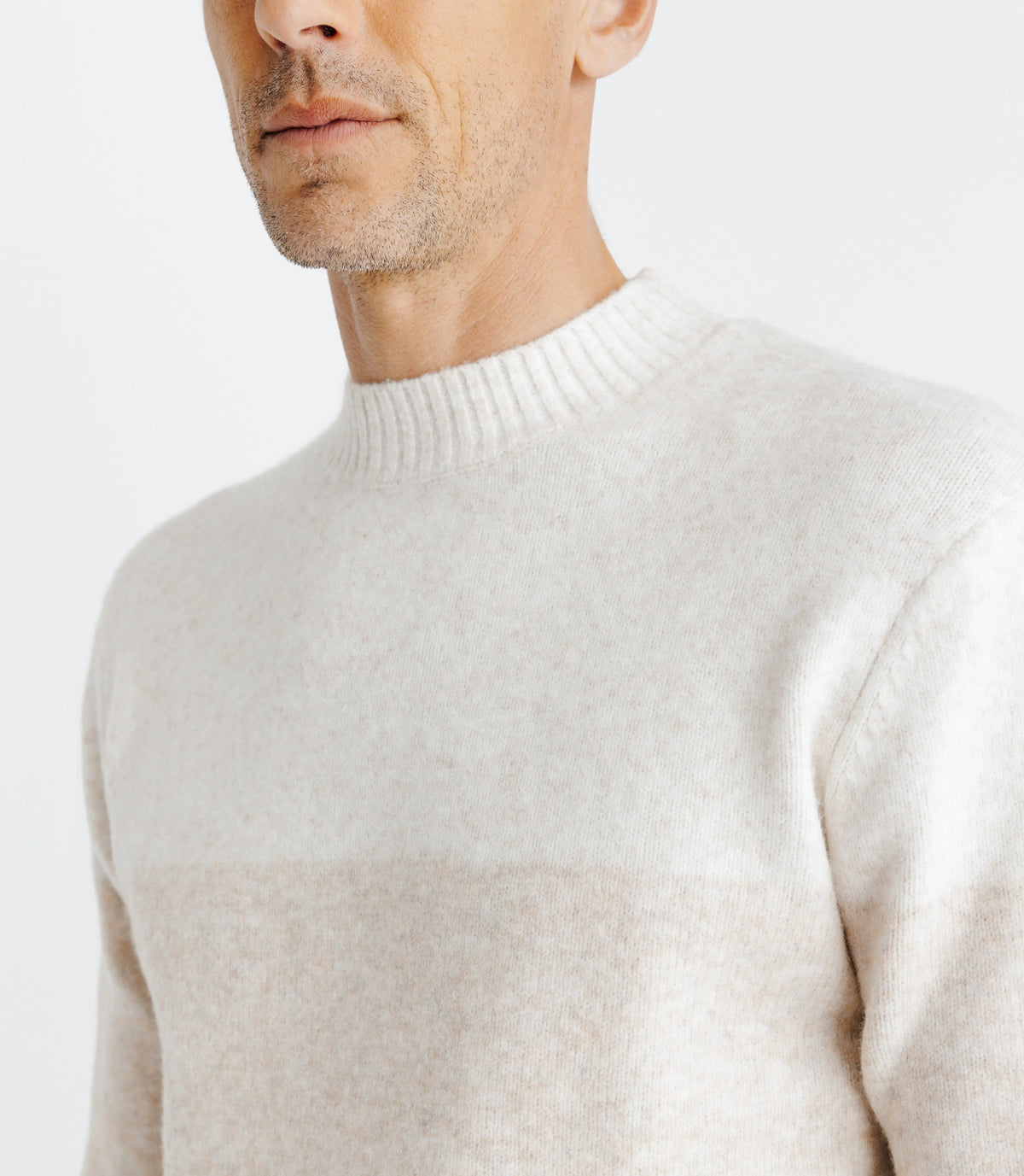 Pull col rond rayé écru - IZAC