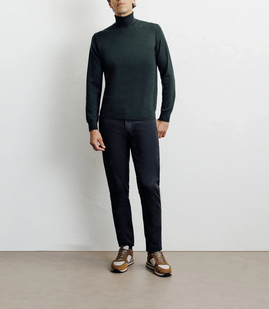 Pull col roulé vert foncé - IZAC