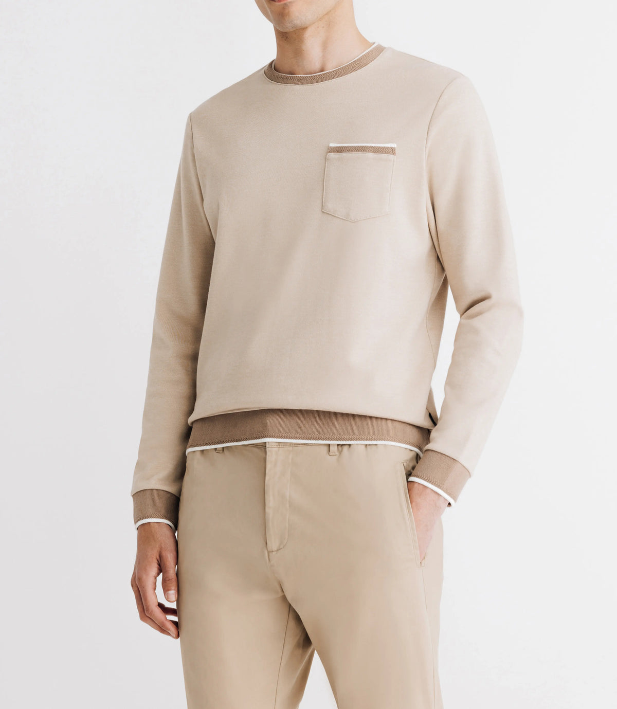 T-shirt col rond avec poche beige - IZAC